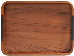 Dunelm Acacia Wood Tray, Country, Black/Brown, Walnut, Acacia Wood/Iron/Wood