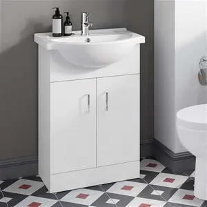 Quartz Gloss White Vanity With Semi Recessed Basin 550mm