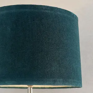 Luxury Table Lamp Textured Hammered Clear Glass & Teal Velvet Fabric Shade Light