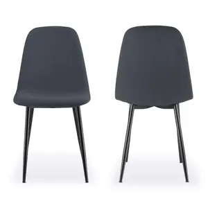 VonHaus Dining Chairs Set of 4, Charcoal Blue Kitchen Chairs with Black Metal Legs, Cord Effect Chairs for Dining