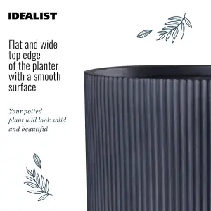 IDEALIST 30cm Round Planter, Ribbed Black Reinforced Stone Cylinder Outdoor Plant Pot D30 H30 cm, 21.6L