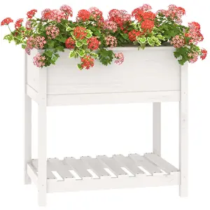 Berkfield Planter with Shelf White 82.5x54x81 cm Solid Wood Pine