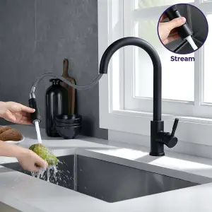 Nes Home Pull Out Kitchen Single Lever Mixer Tap 360 Swivel Matte Black Manhattan