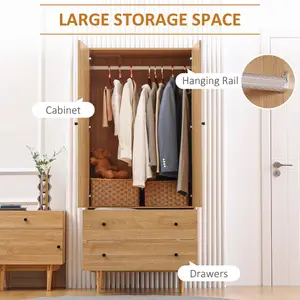 HOMCOM 2 Door Wardrobe with 2 Drawers, Hanging Rail, Clothes Storage Organiser