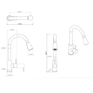 Liquida KPO11BS Single Lever Pull Out Mono Brushed Steel Kitchen Mixer Tap