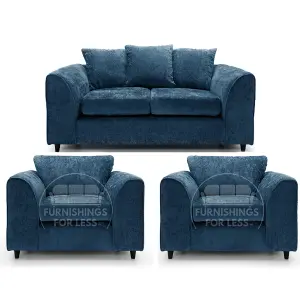 Monaco Chenille Fabric 3 Piece Sofa Set - 2 1 1 Blue