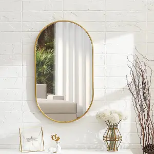 Gold Wall Mounted Oval Bathroom Framed Mirror Vanity Mirror W 400 x H 700 mm