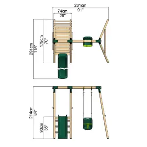 Rebo Cassini Wooden Garden Swing Set with Baby Swing, Platform and Slide - Green