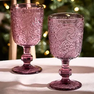 Set of 2 Luxury Bright Pink Drinking Wine Glass Wine Goblets 300ml