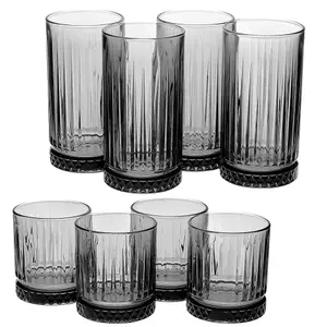 Queensway Home & Dining 8 Pcs Combopack of 355ml & 450ml Grey Coloured Tumblers Drinking Whiskey Glass Sets