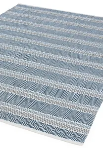 Blue Outdoor Rug, Geometric Striped Stain-Resistant Rug For Patio Decks Garden, 2mm Modern Outdoor Rug-160cm X 230cm