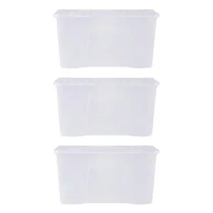 Wham Crystal 3x 110L Plastic Storage Boxes with Lids. Clear, Extra Large, Strong  Made in the UK Clear