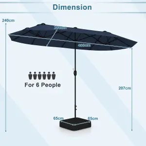 Costway 4 x 2M Patio Umbrella Outdoor Double-sided Market Umbrella W/ Umbrella Base Navy