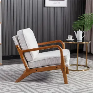 Accent Chair Mid-Century Modern Chair Armchair with Solid Wood Frame for Living Room, Bedroom, Belcony (1, Beige)