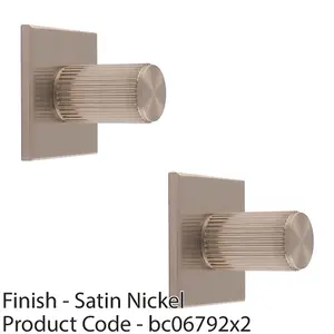 2 PACK - Reeded Cylinder Cabinet Door Knob & Matching Backplate - Satin Nickel 40 x 40mm