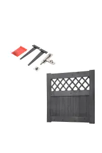 Grey Coated Rhombus Design Fence Gate with Latch, Durable Garden Gate 120cm x 120cm