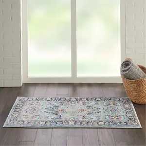 Teal/Multicolor Persian Rug, Easy to Clean Floral Rug, Stain-Resistant Traditional Rug for Dining Room-61cm X 122cm