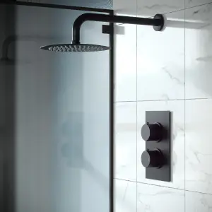 Nes Home Porto Concealed Thermostatic Overhead 200mm Rainfall Shower Mixer Set Matte Black