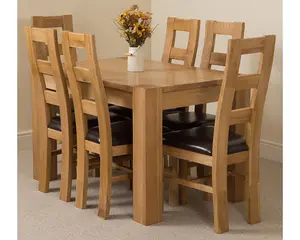 Kuba 125 x 80 cm Chunky Oak Small Dining Table and 6 Chairs Dining Set with Yale Chairs