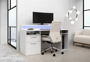 Rest Relax Warrior Gaming Desk in White with RGB LED Lights