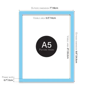 A5 Light Blue Picture Frame Fits A5 (14.8 x 21cm - 5.8 x 8.3in) Poster, Photo, Artwork, or Print.