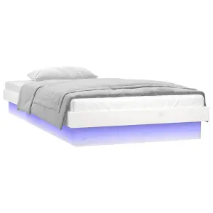 Berkfield LED Bed Frame without Mattress White Single Solid Wood