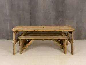 Victoria Rounded Space Saving Picnic Table Benches Set (5ft, Rustic brown)