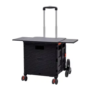 Outdoor Black Collapsible Rolling Crate with Magnetic Lid and Adjustable Handle