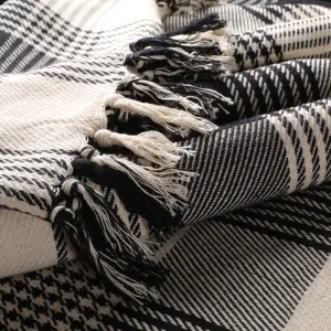 EHC Premium Reversible 100% Cotton Large 150 x 200 cm Tartan Throws for Sofa, Armchair Bedspread, Black