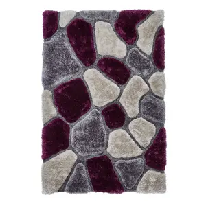 Grey/Purple Modern Shaggy Easy to Clean Abstract Optical/ (3D) Bedroom Dining Room And Living Room Rug-120cm X 170cm