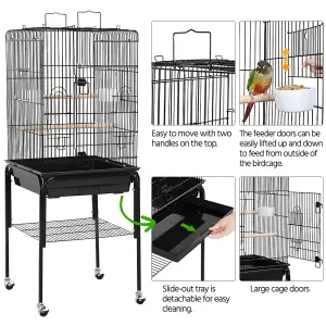 Yaheetech Black Play Top Metal Bird Cage w/ Detachable Rolling Stand