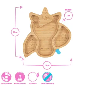 Bamboo Unicorn Baby Weaning Plate & Fork Set - Pink