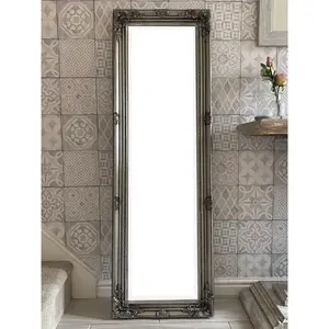 Sade Tall Solid Wood Framed Wall or Dressing Mirror Antique Silver