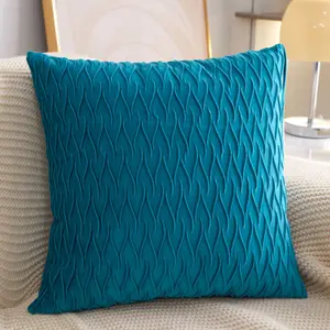 2 Pack Striped Velvet Square Decorative Pillow Cases blue