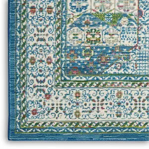 Ivory Blue Rug, Stain-Resistant Luxurious Rug, Traditional Bordered Floral Rug for Bedroom, & DiningRoom-61cm X 183cm (Runner)