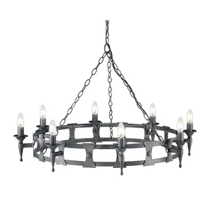 Elstead Saxon 8 Light Chandelier Black, Silver Finish, E14