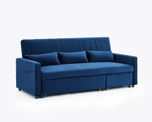 Devon 3 Seater Storage Chaise Pull Out Fabric Blue Velvet Sofa bed