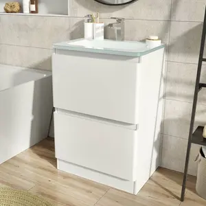 Bridge 595mm Single Bathroom Vanity with Integrated Glass Basin White / White