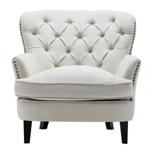 Beige Buttoned Occasional Armchair Linen Upholstered Sofa Chair Tub Chair Accent Chair for Living Room Bedroom Office