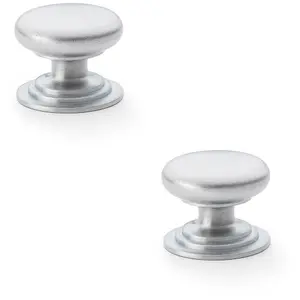 2 PACK - Stepped Round Door Knob - Satin Chrome 38mm Classic Kitchen Cabinet Pull Handle