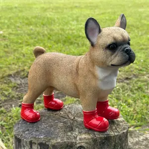 Super-cute French Bulldog in bright Red Wellington Boots ornament, great novelty Frenchie Dog lover gift