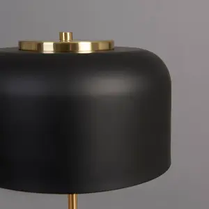 ValueLights Geneva Contemporary Matt Black and Satin Brass Stem Dome Table Lamp