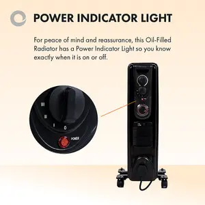 Devola Oil Filled Radiator 2000W 7 Fin Black Electric Portable Fan Heater Timer