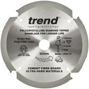 Trend PCD/FSB/1654 PCD Laminate Saw Blade 165mm 20mm Bore DWS520 SP6000 GKT55GC