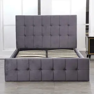 Ottoman Storage Bed grey 4ft small double velvet cushioned bedroom