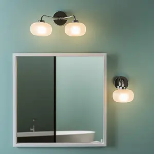 ValueLights Amaia Chrome 2 Way Wall Light Frosted Ribbed Glass Shades IP44