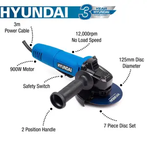 Hyundai 900W Electric Angle Grinder HYAG900E