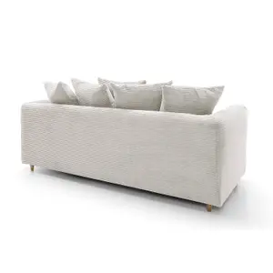 Jumbo White Cord 3 Seater Sofa for Living Room with Thick Luxury Deep Filled Cushioning