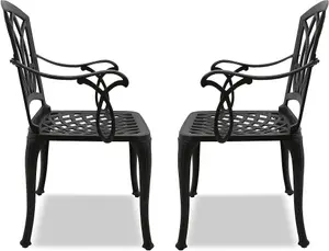 Centurion Supports Positano 2-Large Garden and Patio Bistro Chairs with Armrests in Cast Aluminium Black