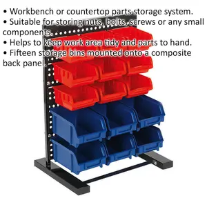 15 Tray / Bin Bench Mounted Parts Storage Rack - Garage & Warehouse Picking Unit